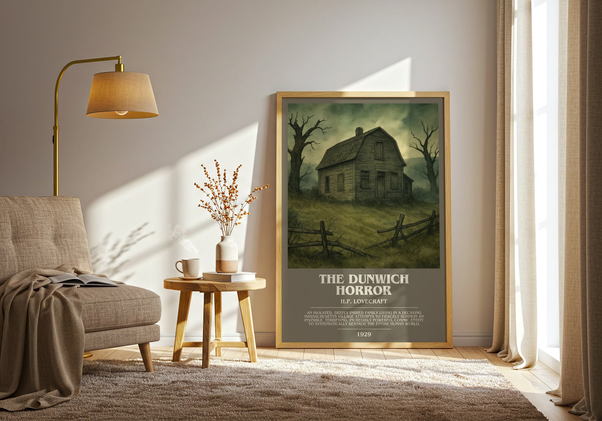 The Dunwich Horror bookish print on bookshelf – H.P. Lovecraft fan gift