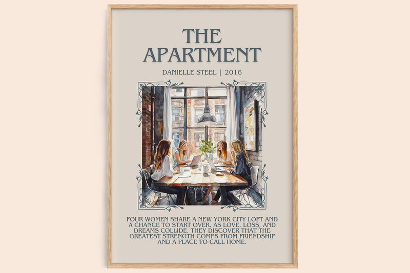 The Apartment minimalist book poster by Danielle Steel – framed literary art print