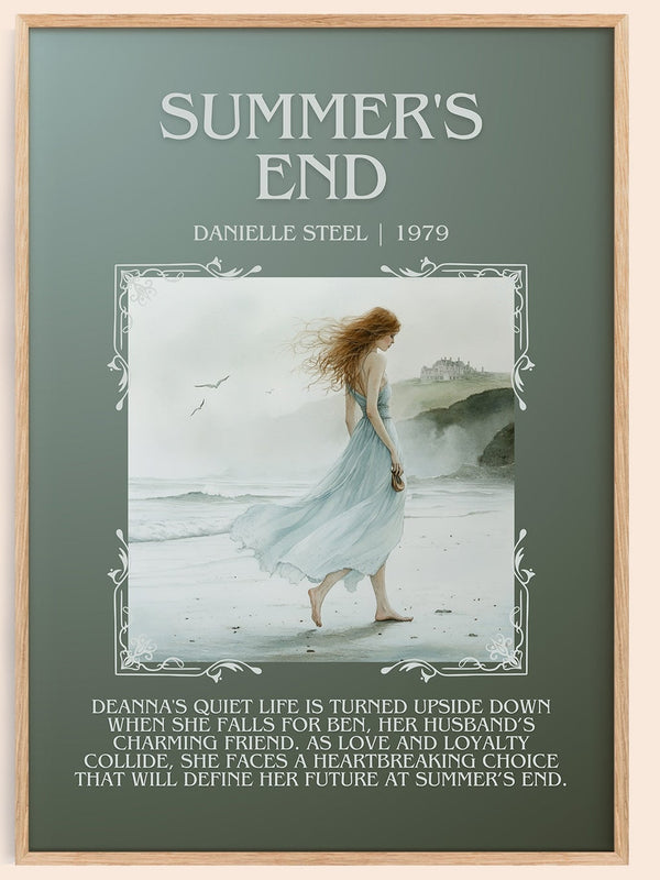 Summer's End minimalist book poster by Danielle Steel – framed literary art print