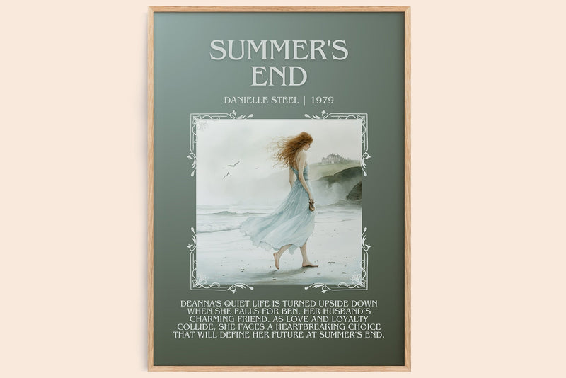 Summer's End minimalist book poster by Danielle Steel – framed literary art print