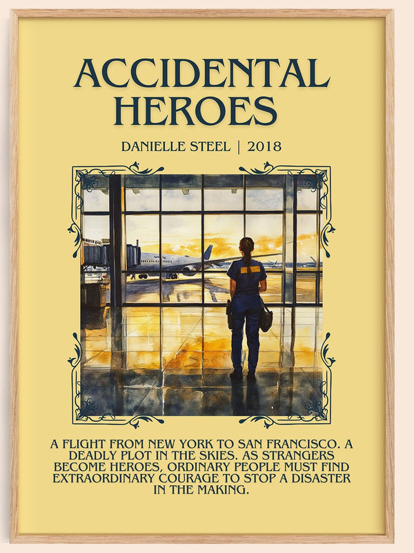 Accidental Heroes minimalist book poster by Danielle Steel – framed literary art print