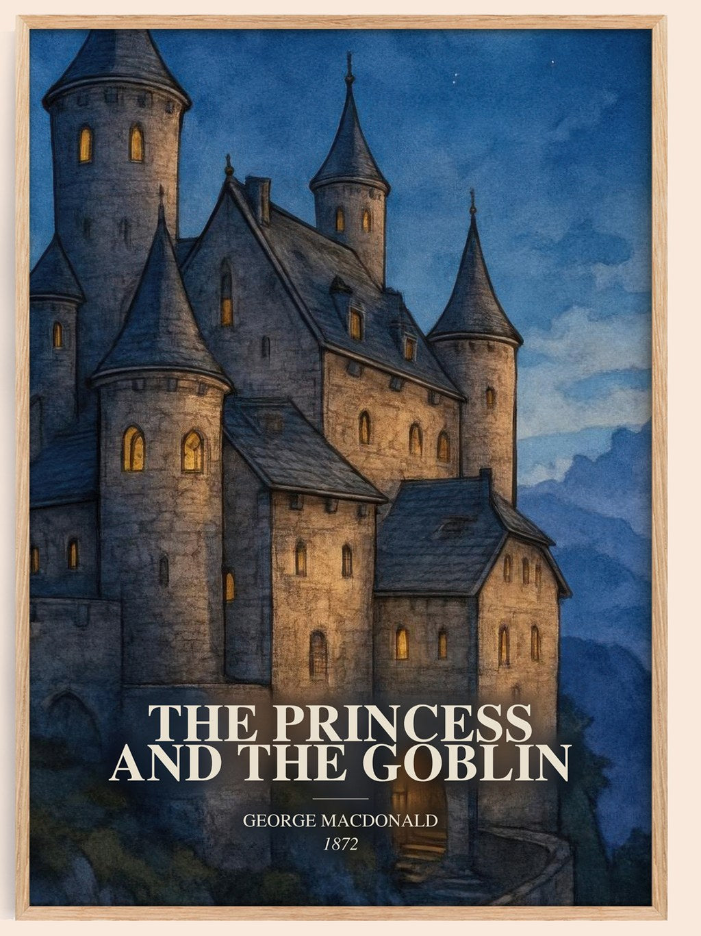 The Princess And The Goblin watercolour book poster by George Macdonald – framed literary art print