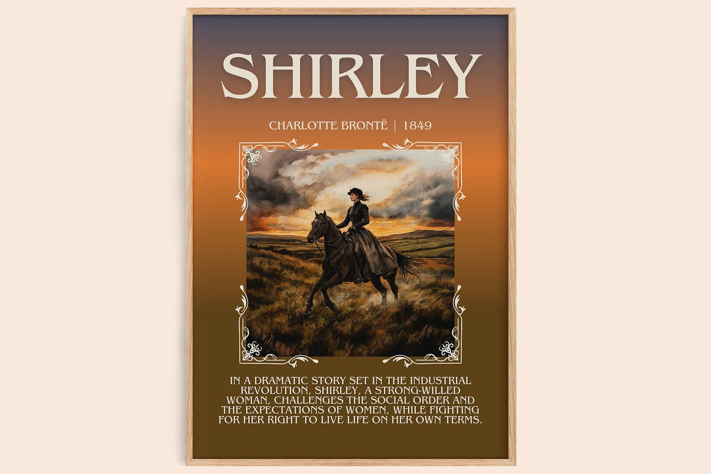 Shirley minimalist book poster by Charlotte Brontë – framed literary art print
