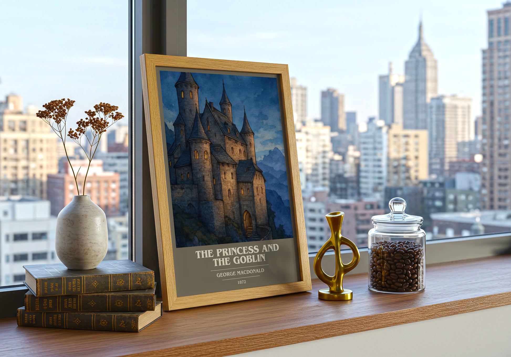 The Princess And The Goblin book cover print framed by window – literary home decor
