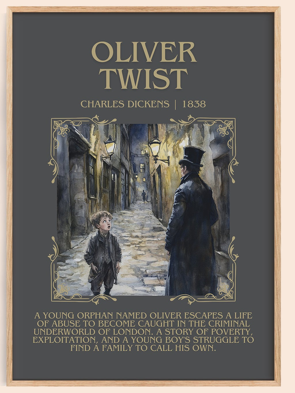 Oliver Twist minimalist book poster by Charles Dickens – framed literary art print