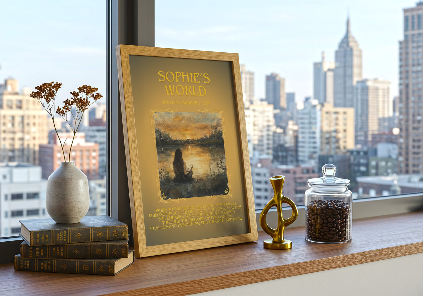 Sophie's World minimalist poster paper finish options – matte satin gloss