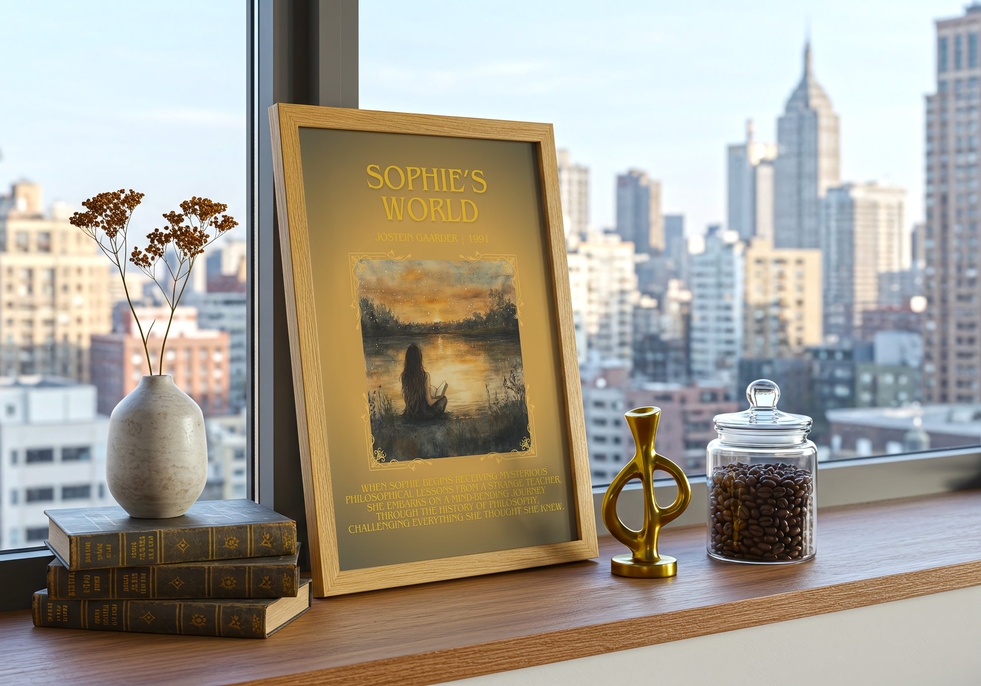 Sophie's World minimalist poster paper finish options – matte satin gloss
