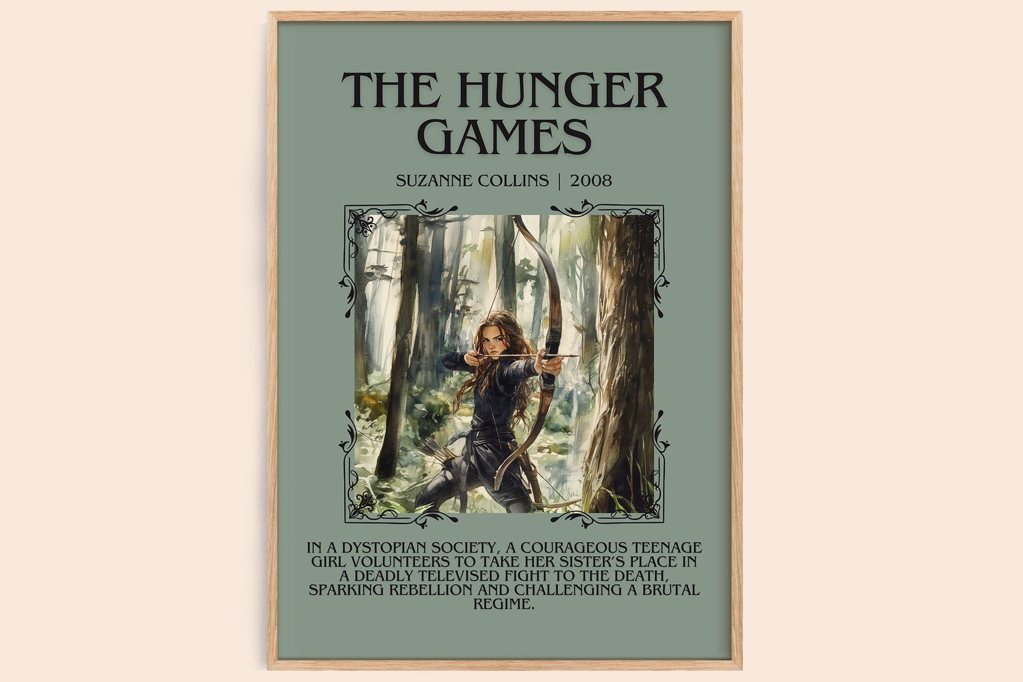 Hunger Games minimalist book poster by Suzanne Collins – framed literary art print