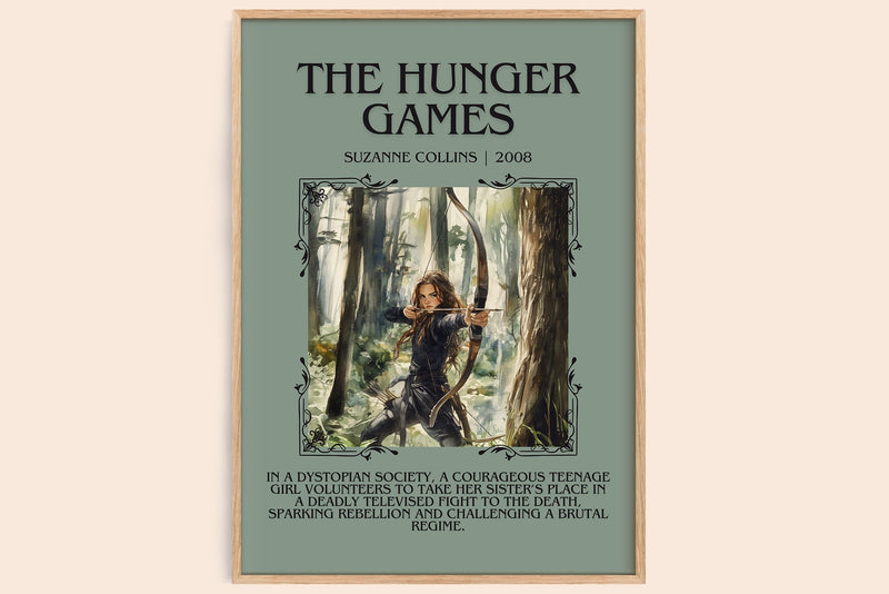 Hunger Games minimalist book poster by Suzanne Collins – framed literary art print
