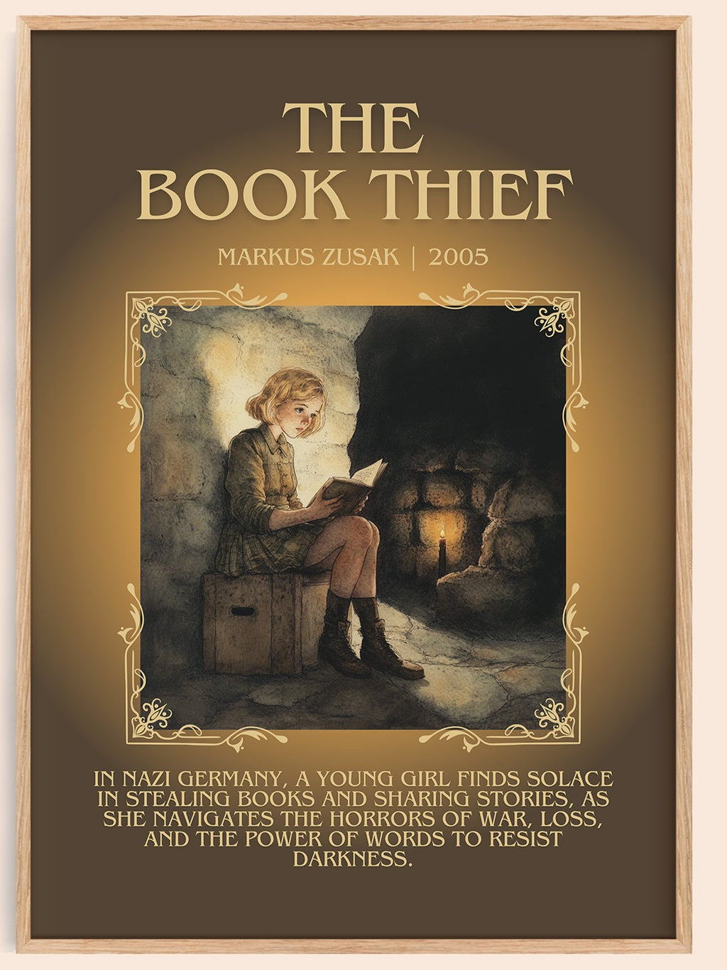 The Book Thief minimalist book poster by Markus Zusak – framed literary art print