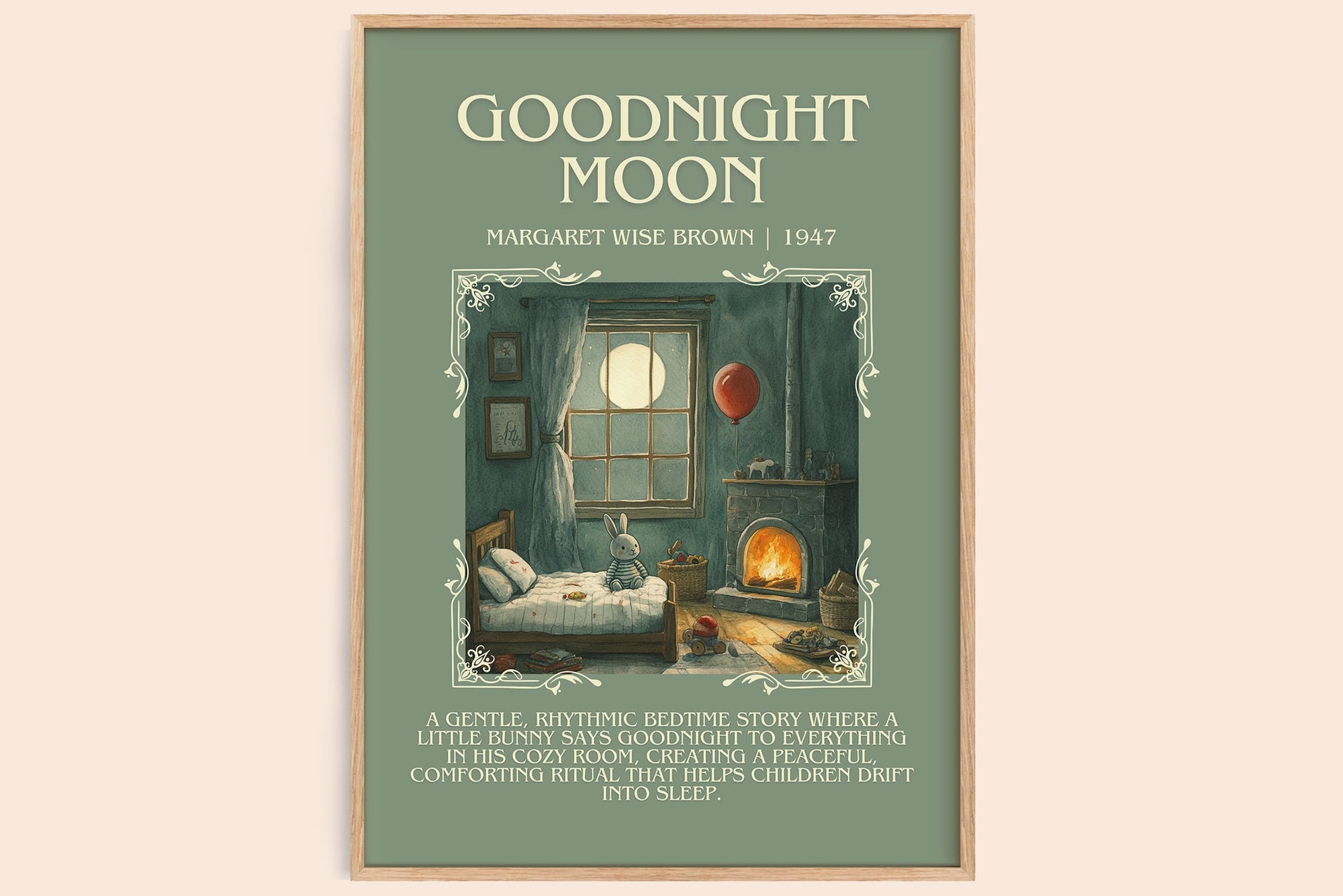 Good Night Moon minimalist book poster by Margaret Wise Brown – framed literary art print
