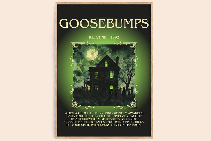 Goosebumps minimalist book poster by R.L. Stine – framed literary art print