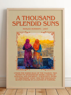 A Thousand Splendid Suns Minimalist Book Poster by Khaled Hosseini – framed print leaning on a wooden floor