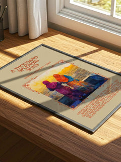 A Thousand Splendid Suns Minimalist Book Poster by Khaled Hosseini – print on a sunlit desk