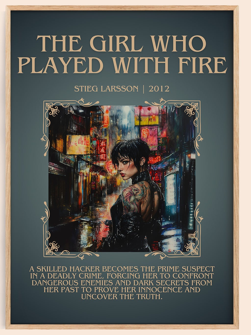 The Girl Who Played with Fire minimalist book poster by Stieg Larsson – framed literary art print