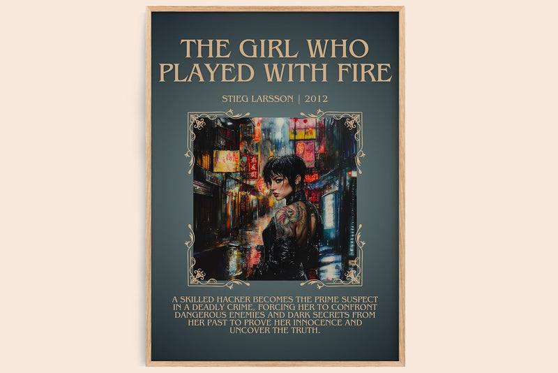 The Girl Who Played with Fire minimalist book poster by Stieg Larsson – framed literary art print