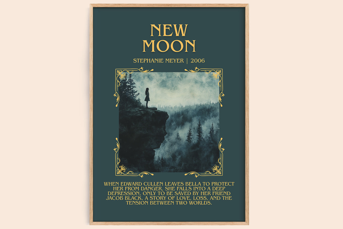 New Moon minimalist book poster by Stephenie Meyer – framed literary art print