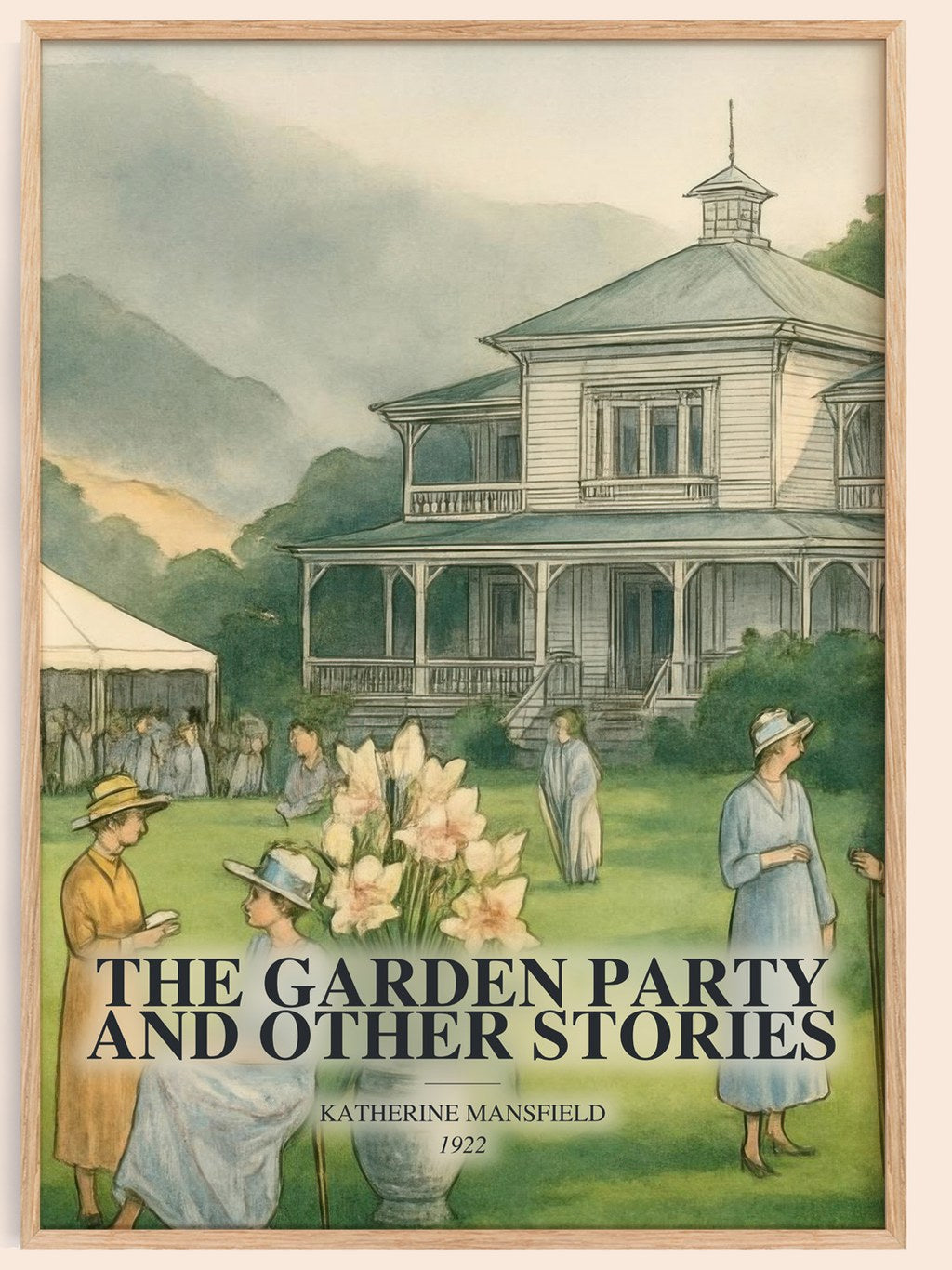 The Garden Party And Other Stories watercolour book poster by Katherine Mansfield – framed literary art print