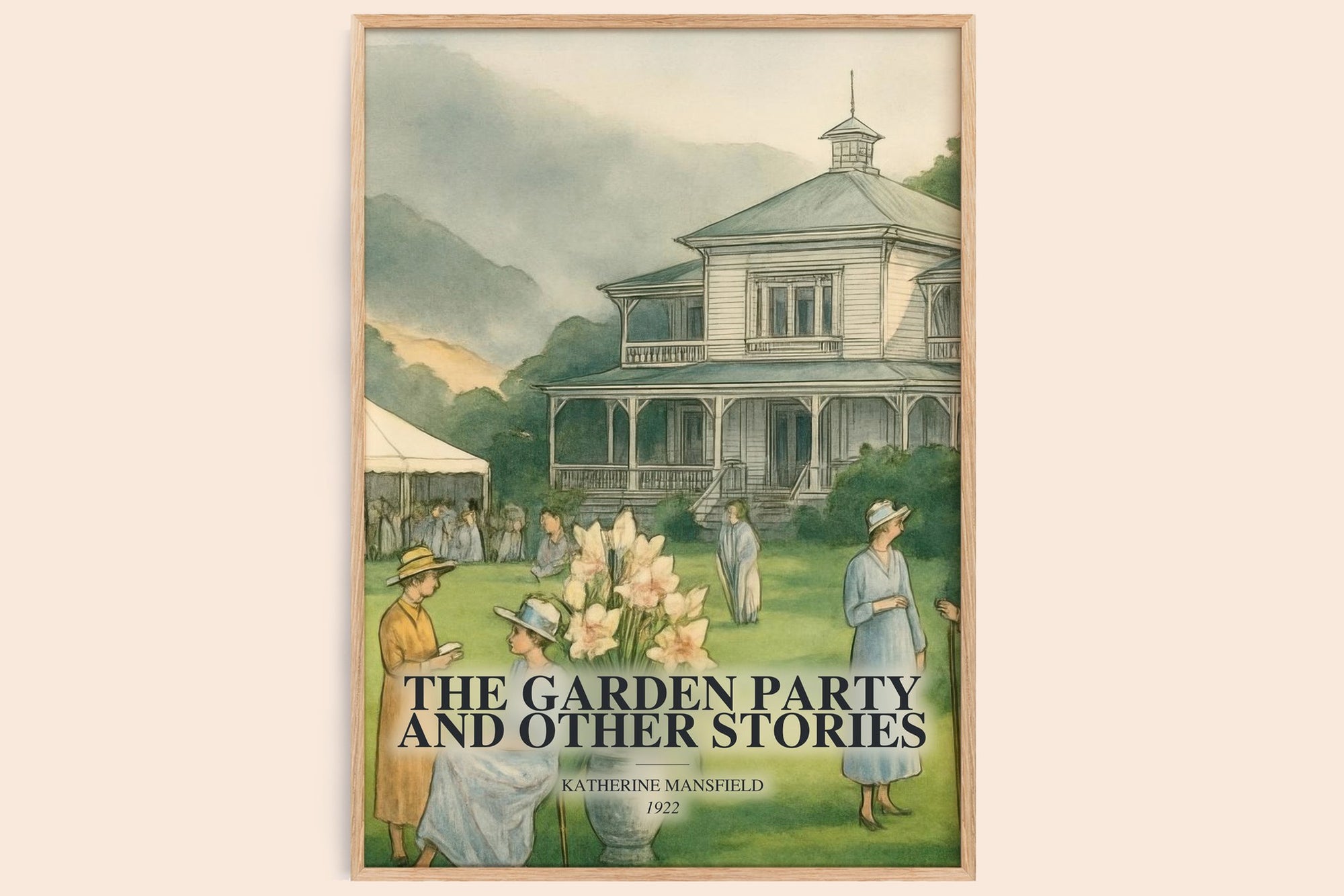 The Garden Party And Other Stories watercolour book poster by Katherine Mansfield – framed literary art print