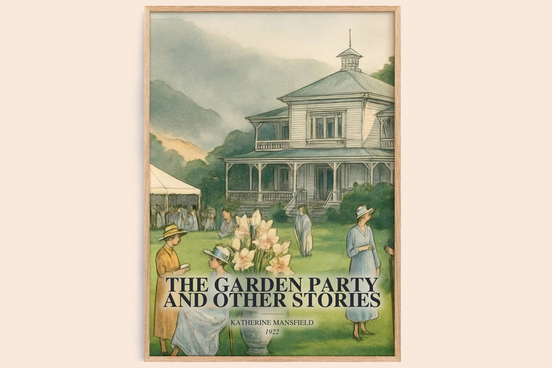 The Garden Party And Other Stories watercolour book poster by Katherine Mansfield – framed literary art print