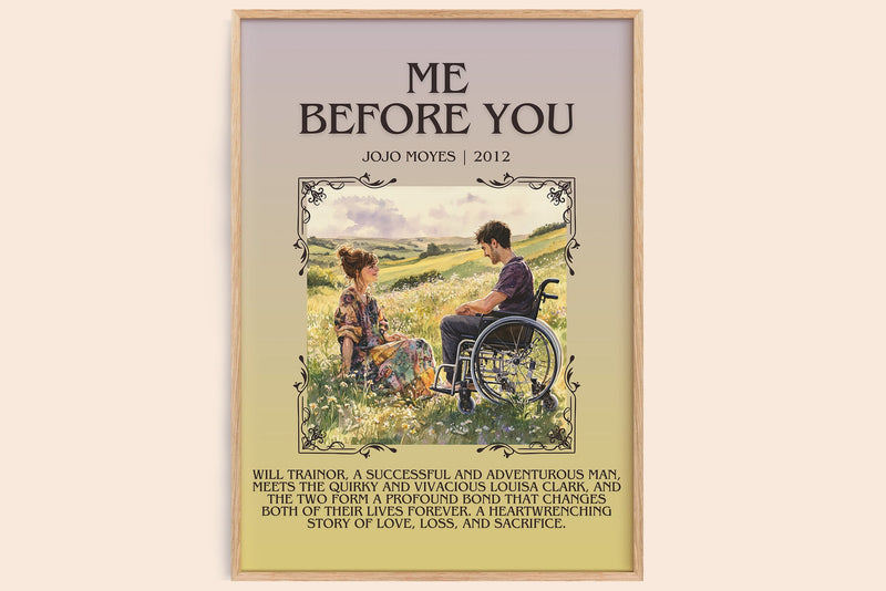 Me Before You minimalist book poster by Jojo Moyes – framed literary art print