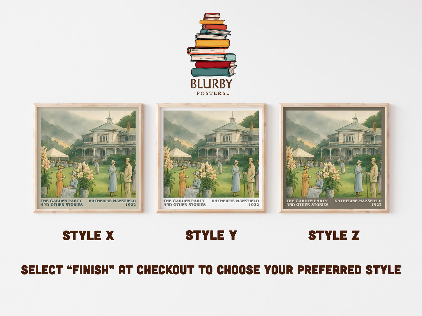 The Garden Party And Other Stories literary print in frame leaning in hallway – classic literature wall art
