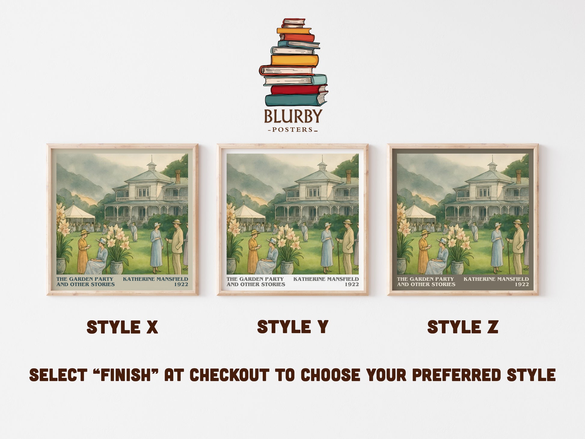The Garden Party And Other Stories literary print in frame leaning in hallway – classic literature wall art