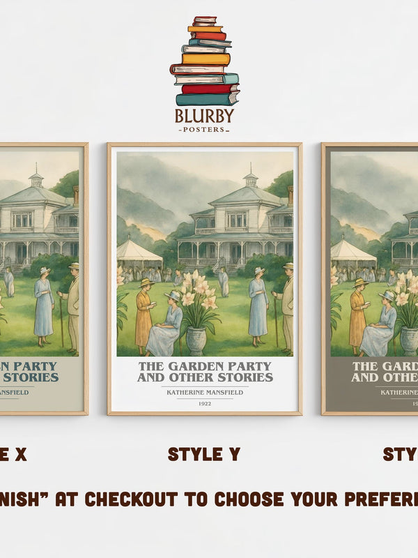 The Garden Party And Other Stories book cover print in frame leaning in hallway – classic literature wall art