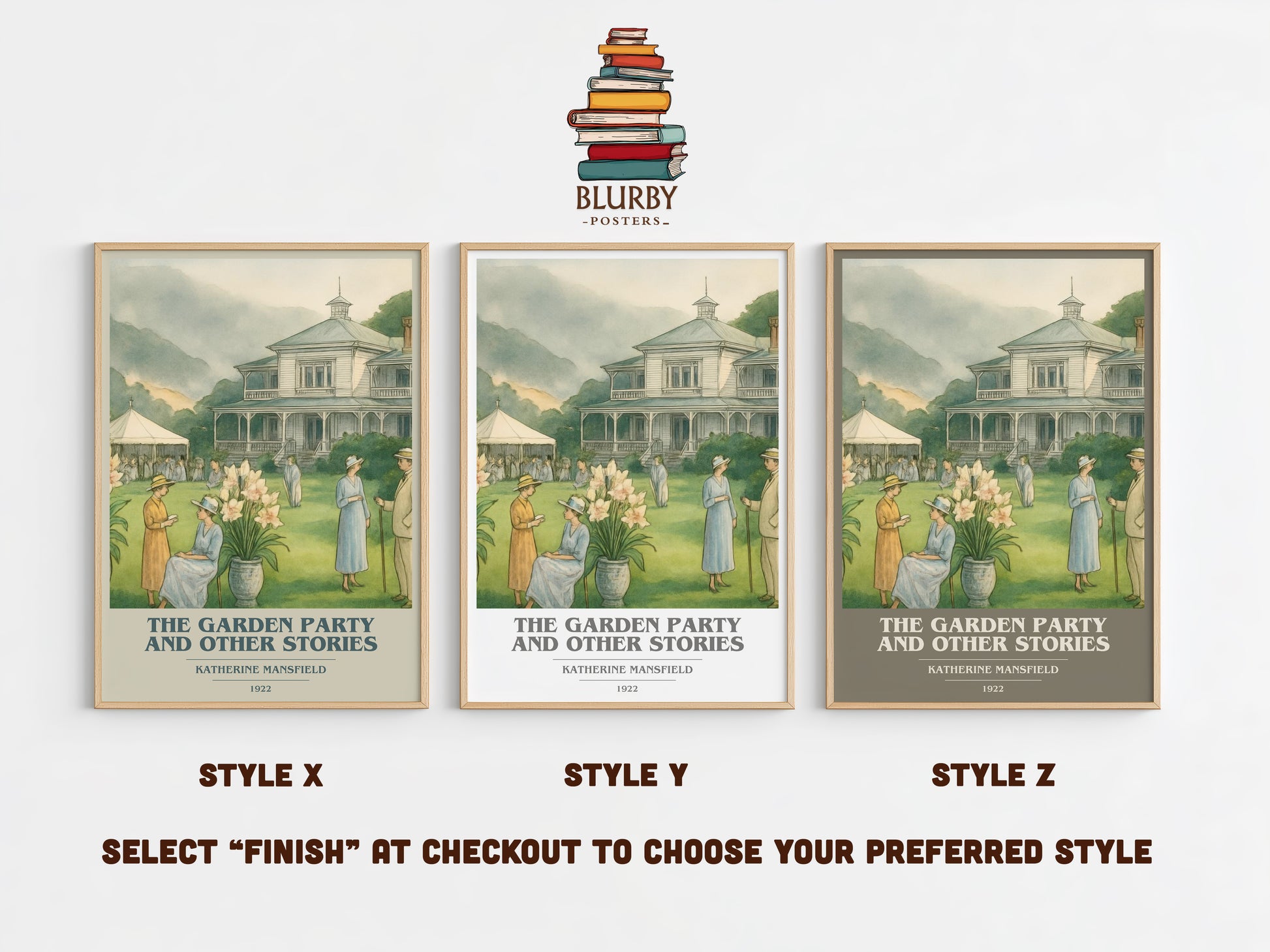 The Garden Party And Other Stories book cover print in frame leaning in hallway – classic literature wall art