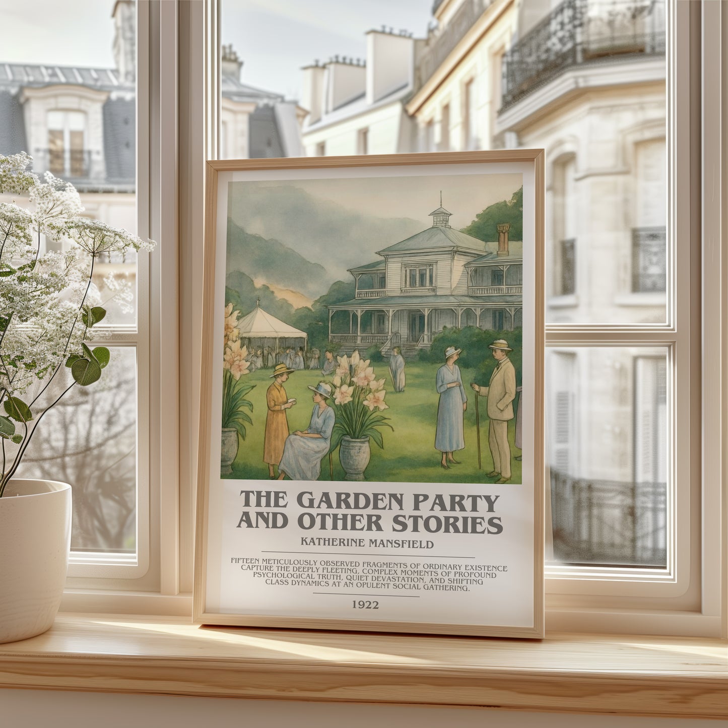 The Garden Party And Other Stories bookish poster colour and style options – Katherine Mansfield book art