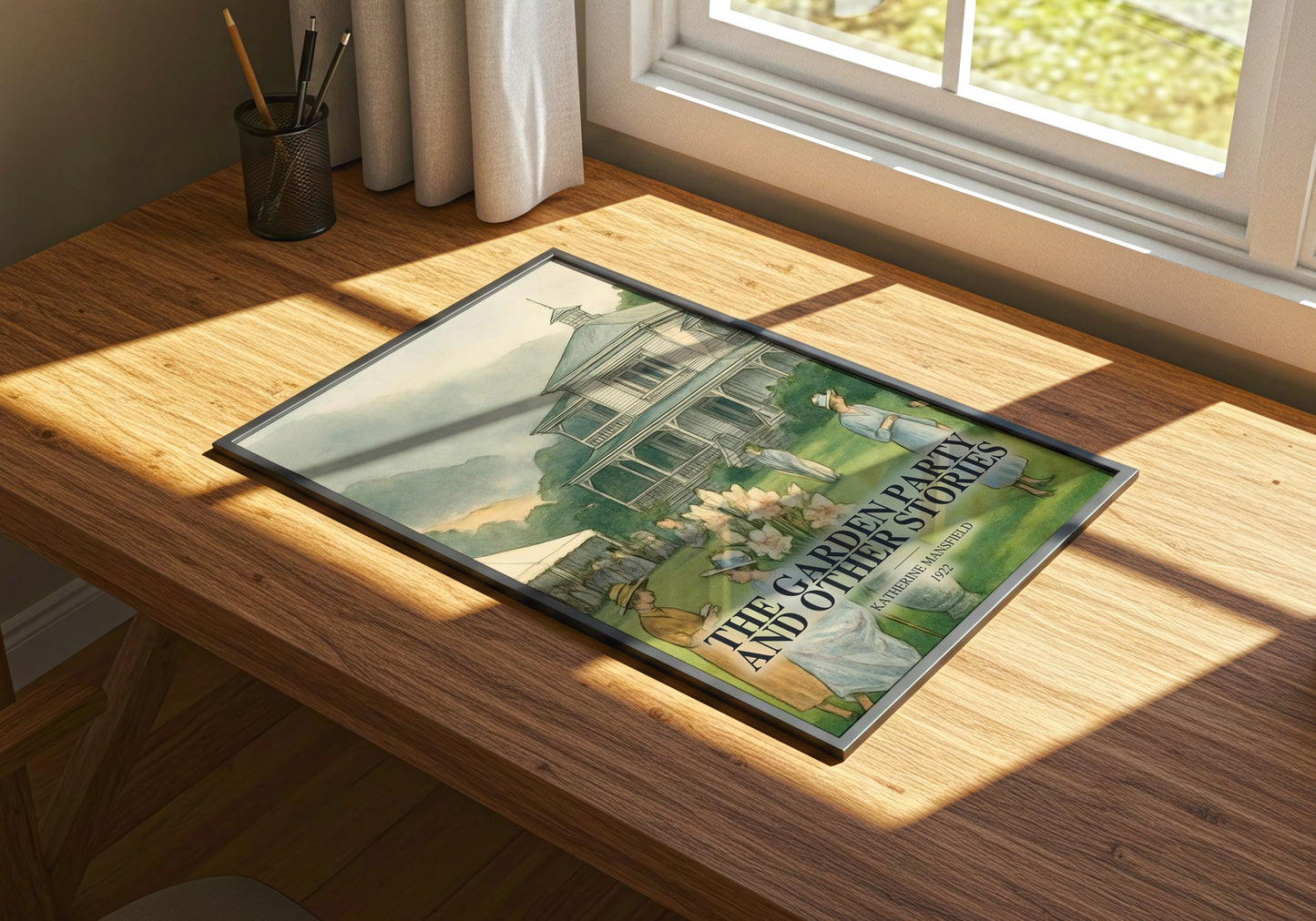 The Garden Party And Other Stories watercolour book poster framed on wall – classic literature wall art