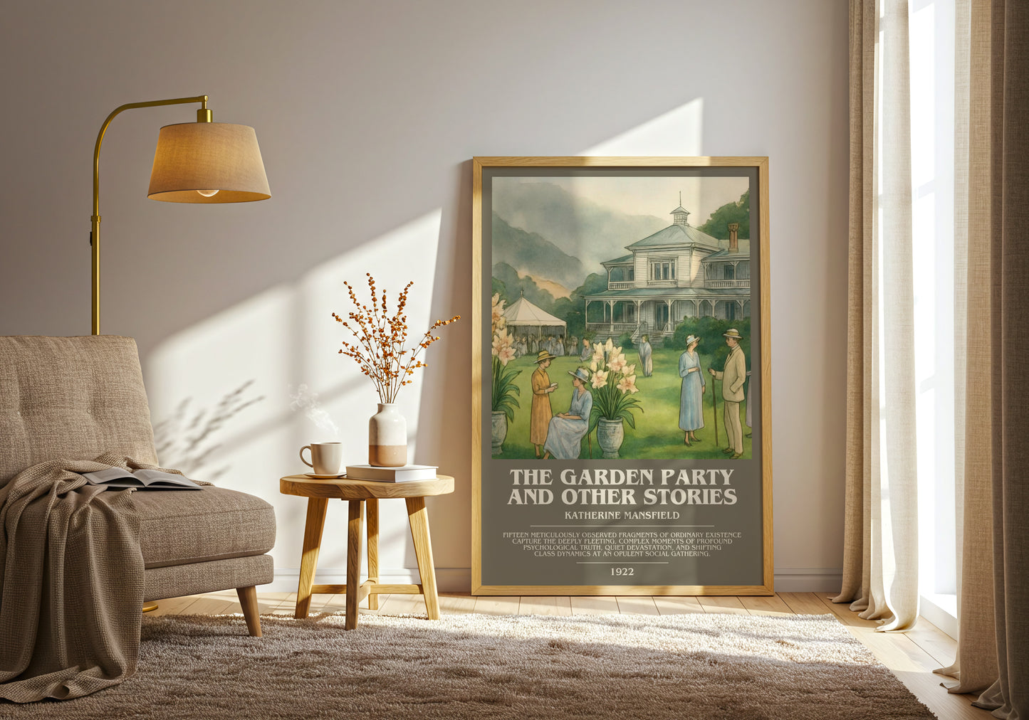 The Garden Party And Other Stories bookish print on bookshelf – Katherine Mansfield fan gift