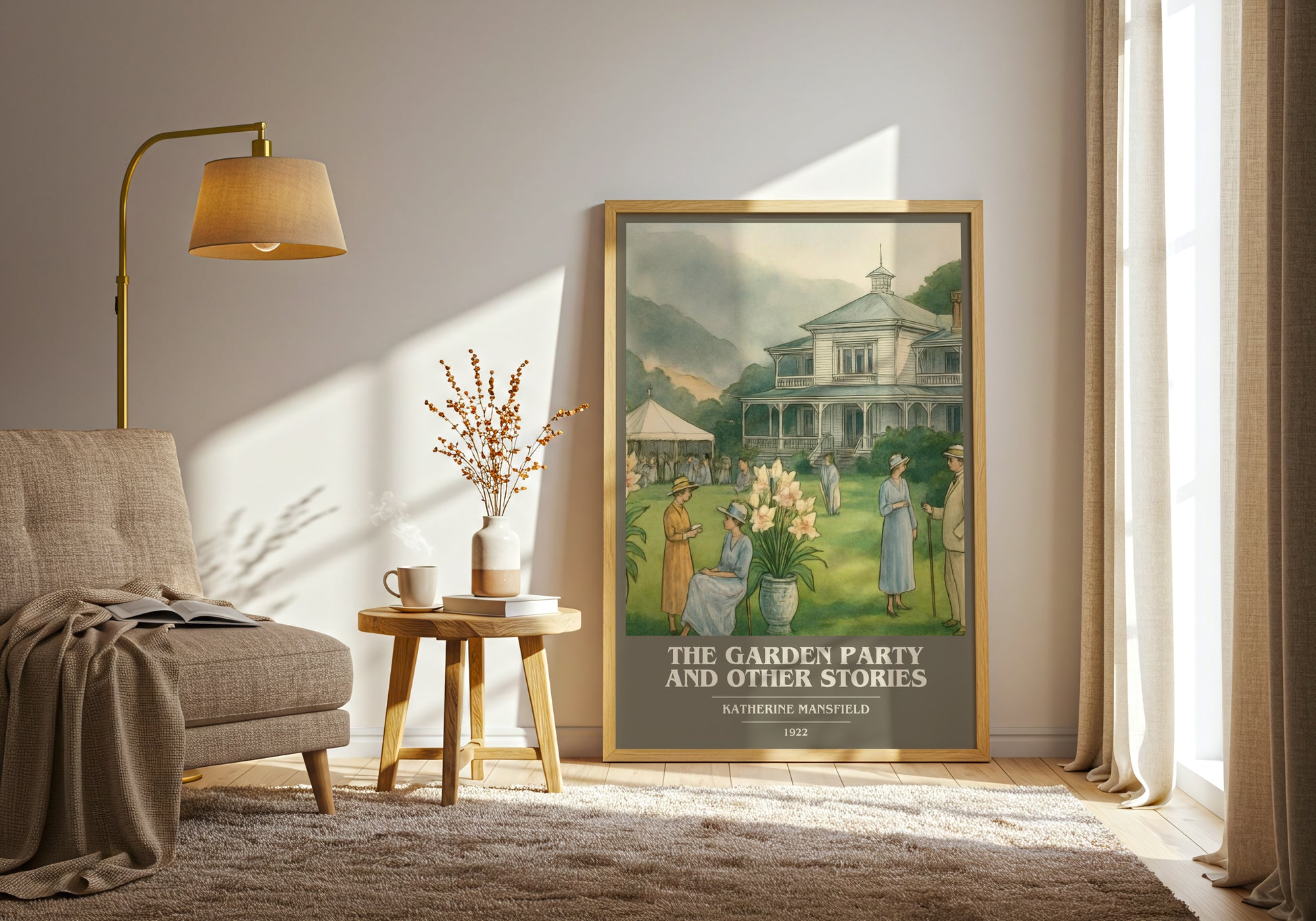 The Garden Party And Other Stories book cover print on bookshelf – Katherine Mansfield fan gift