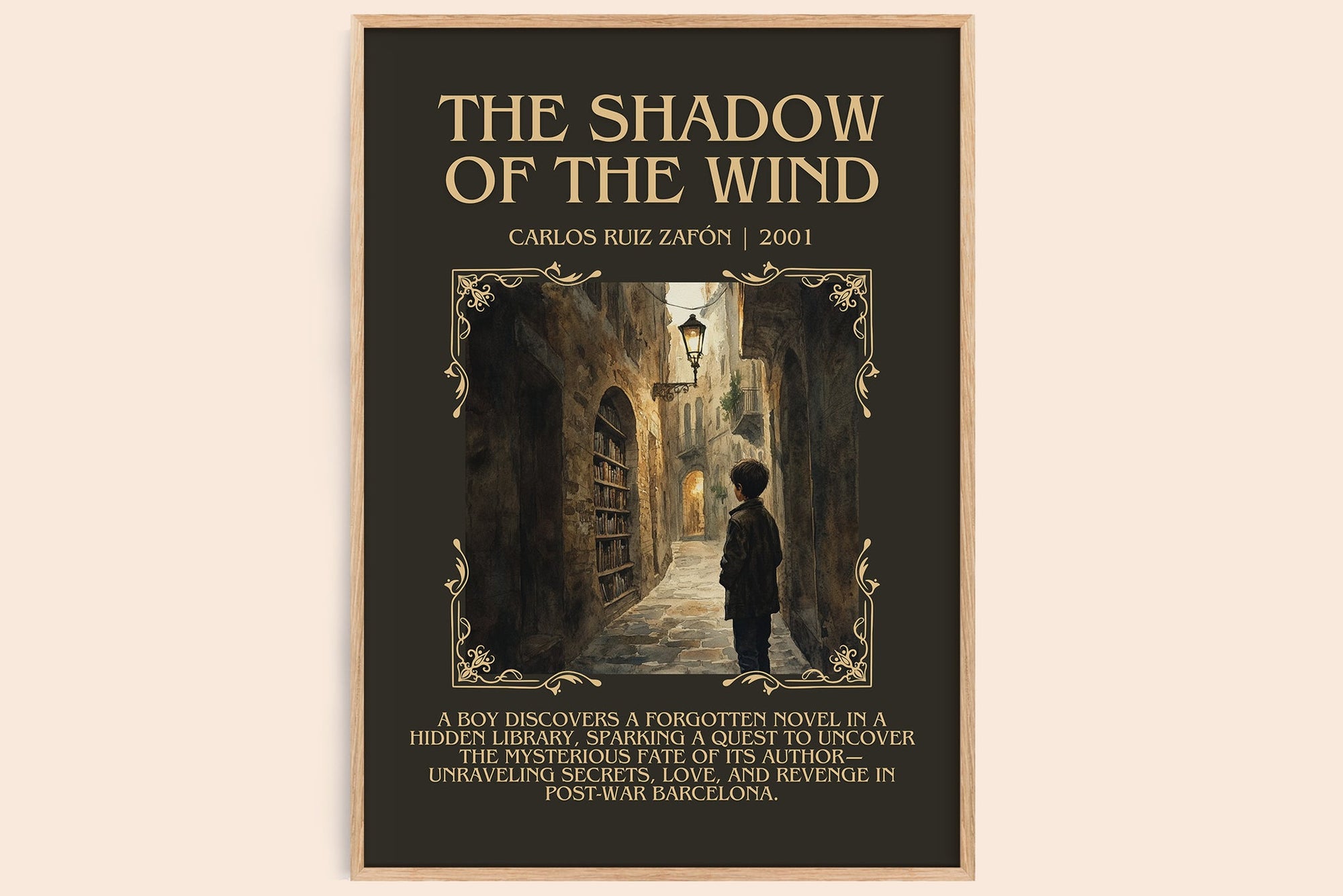 The Shadow Of The Wind minimalist book poster by Carlos Ruiz Zafón – framed literary art print