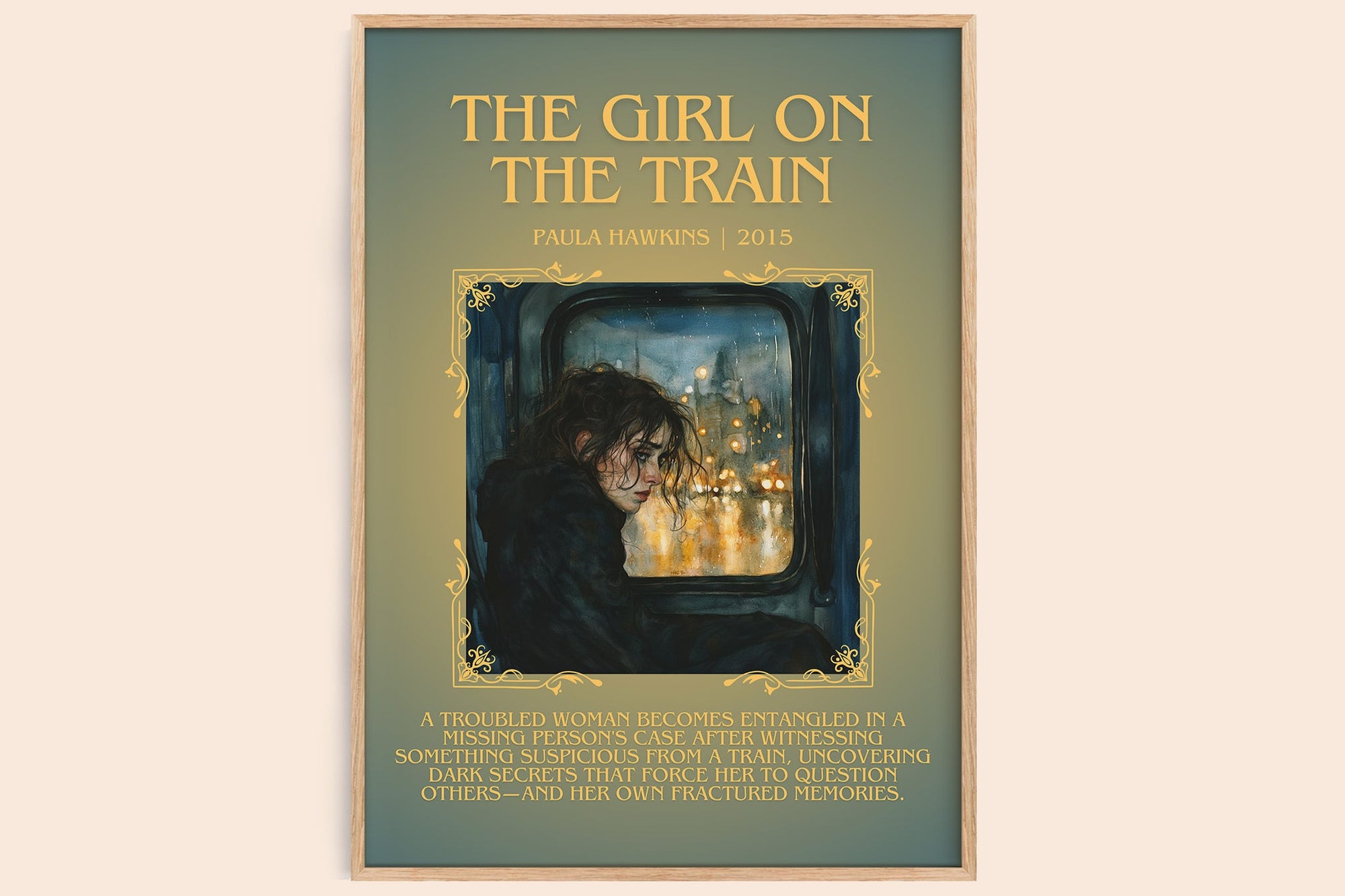 The Girl on the Train minimalist book poster by Paula Hawkins – framed literary art print