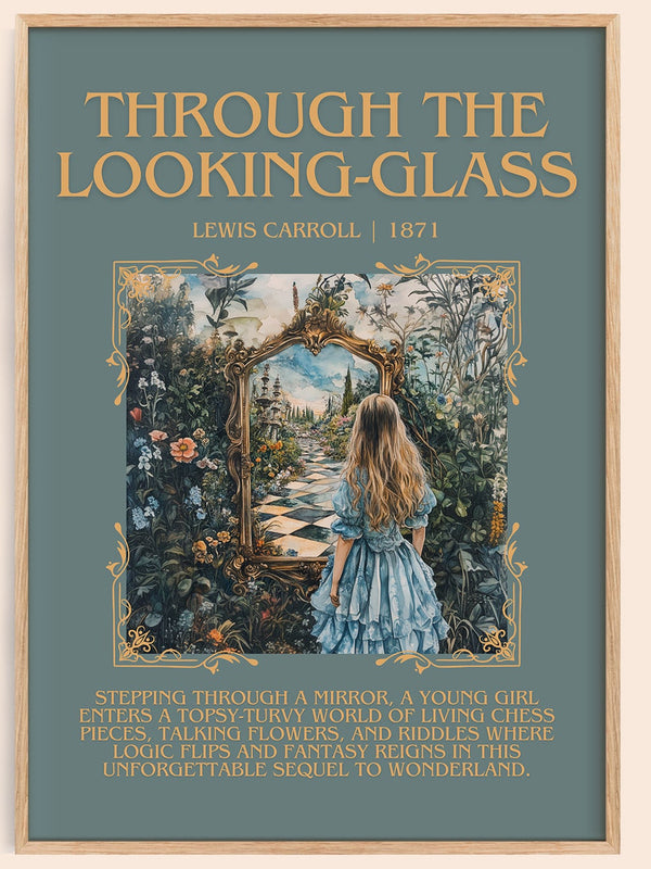 Through The Looking-Glass minimalist book poster by Lewis Carroll – framed literary art print