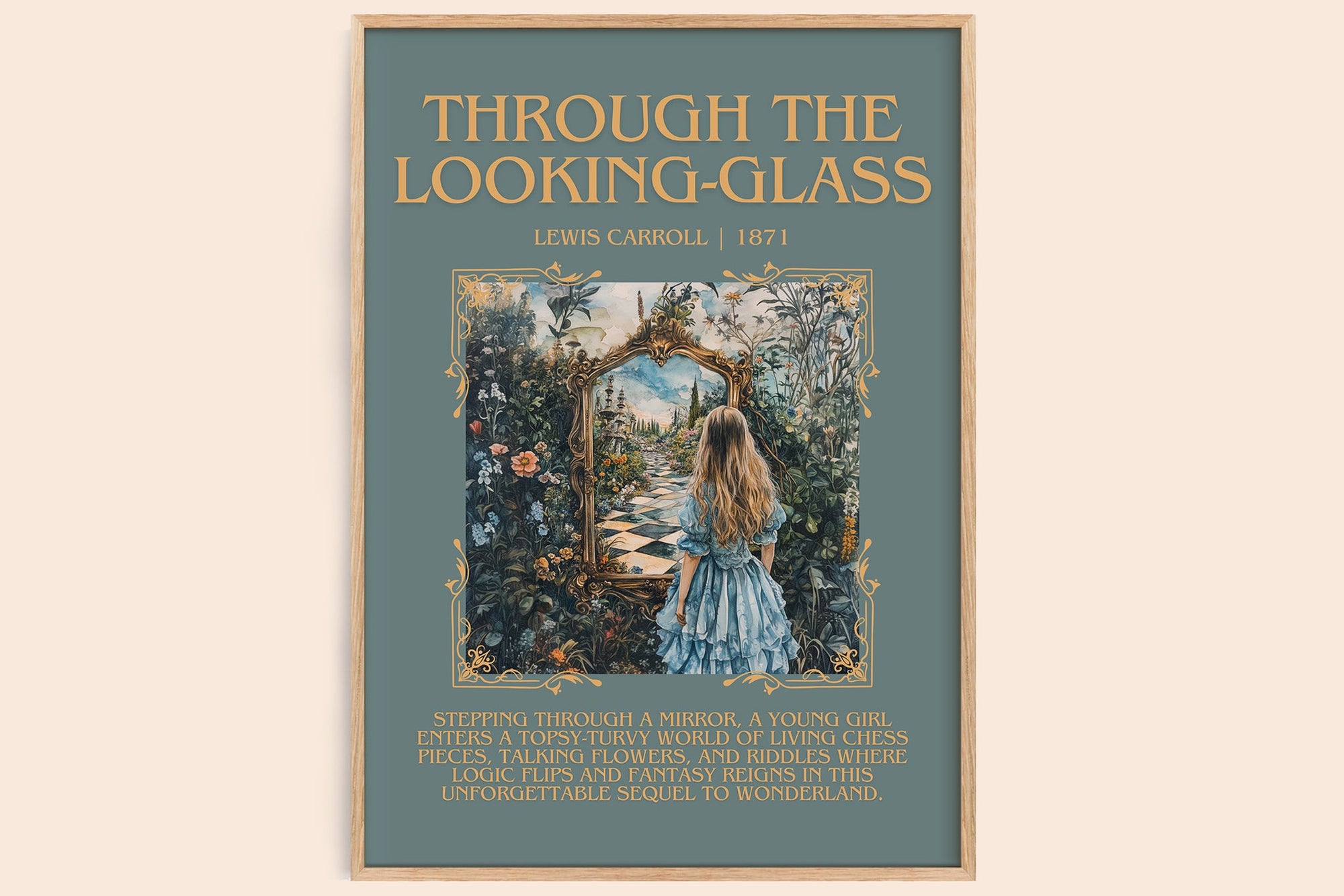 Through The Looking-Glass minimalist book poster by Lewis Carroll – framed literary art print