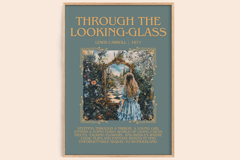 Through The Looking-Glass minimalist book poster by Lewis Carroll – framed literary art print