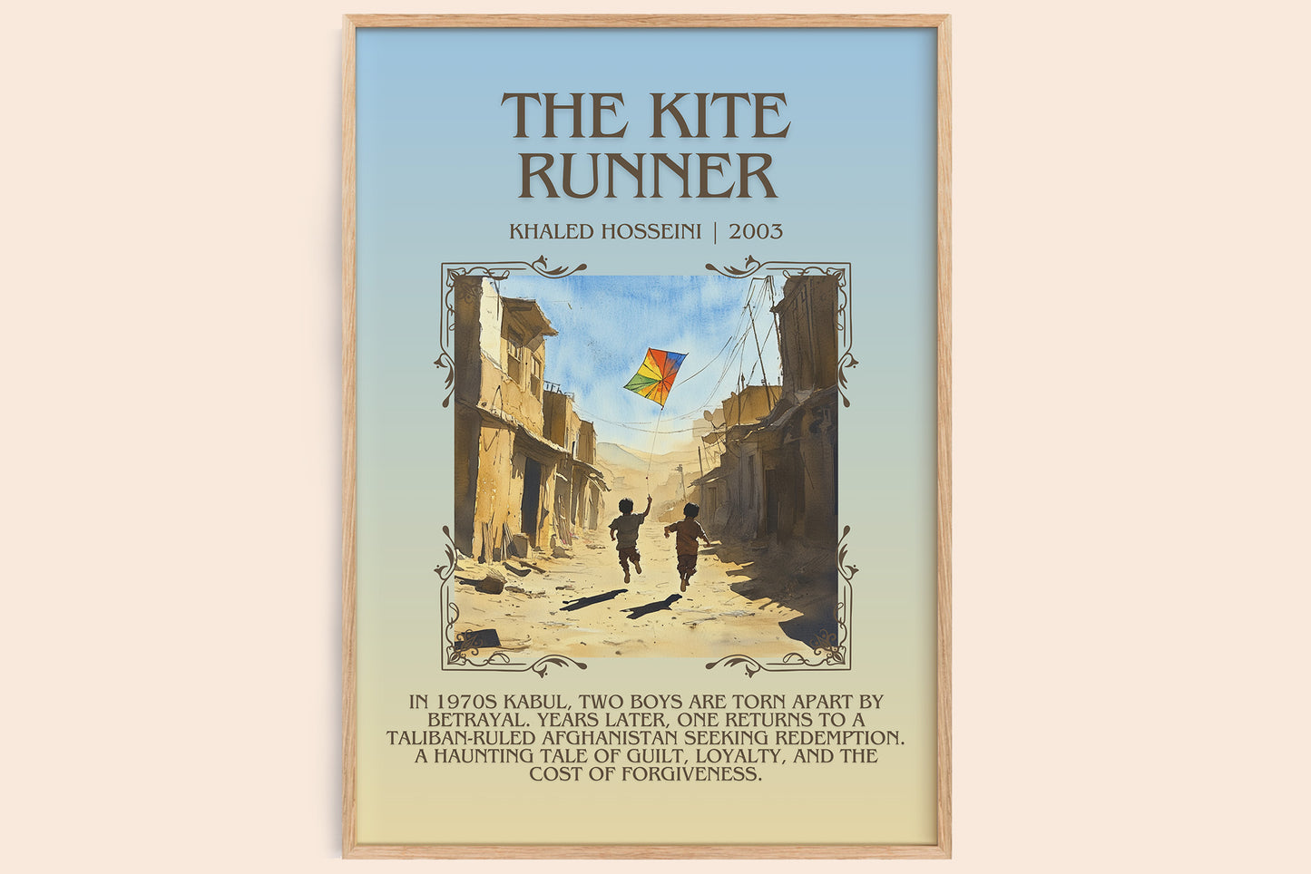 The Kite Runner minimalist book poster by Khaled Hosseini – framed literary art print