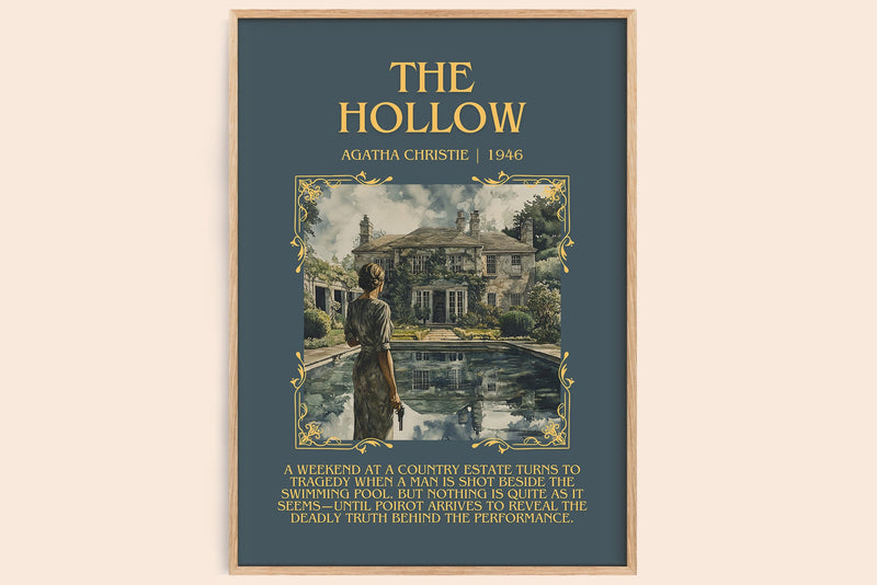 The Hollow minimalist book poster by Agatha Christie – framed literary art print