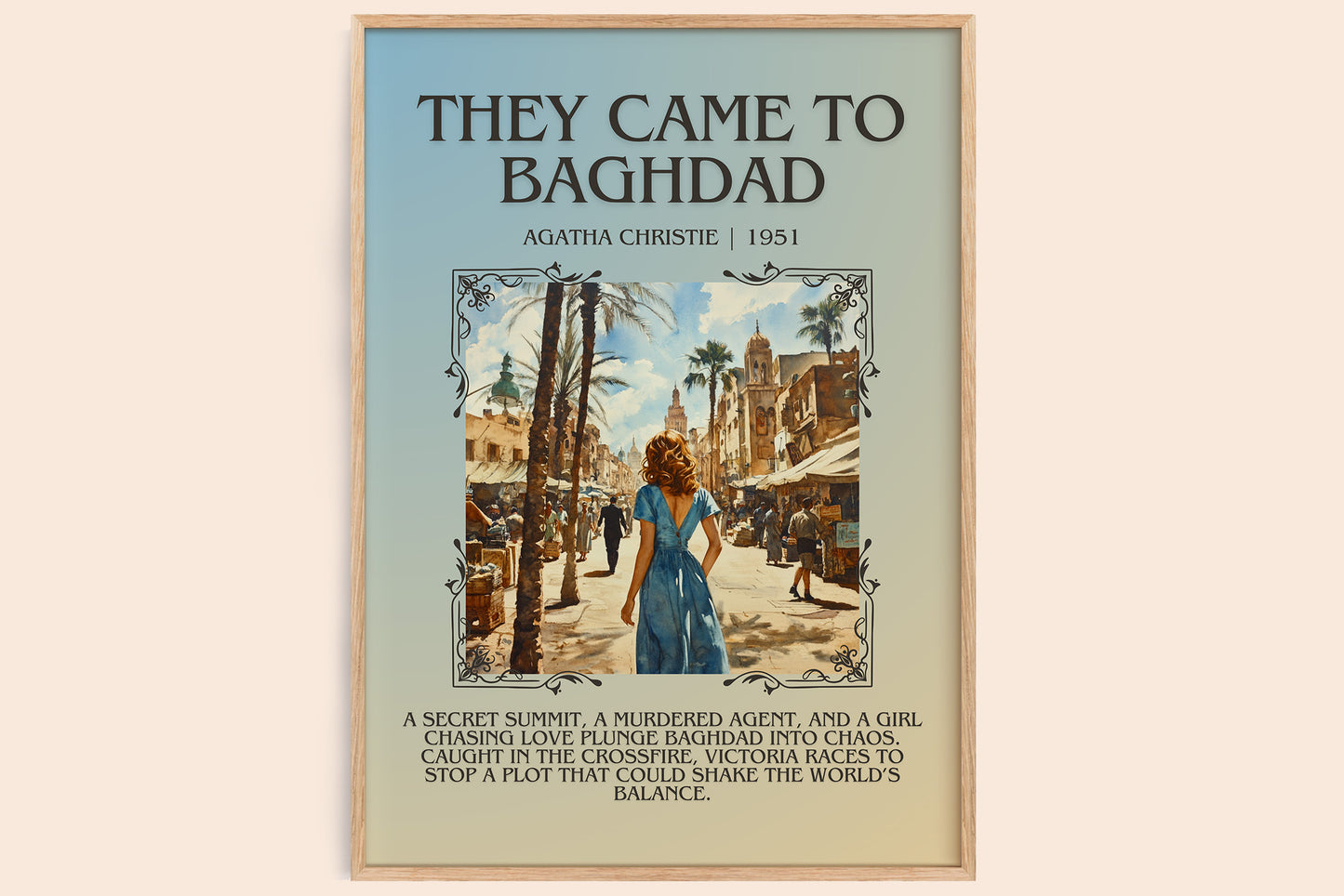 They Came to Baghdad minimalist book poster by Agatha Christie – framed literary art print