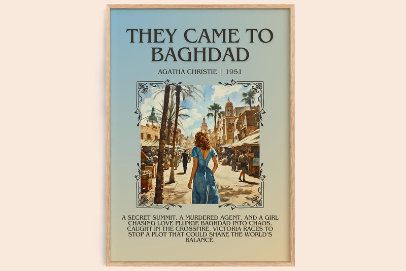 They Came to Baghdad minimalist book poster by Agatha Christie – framed literary art print