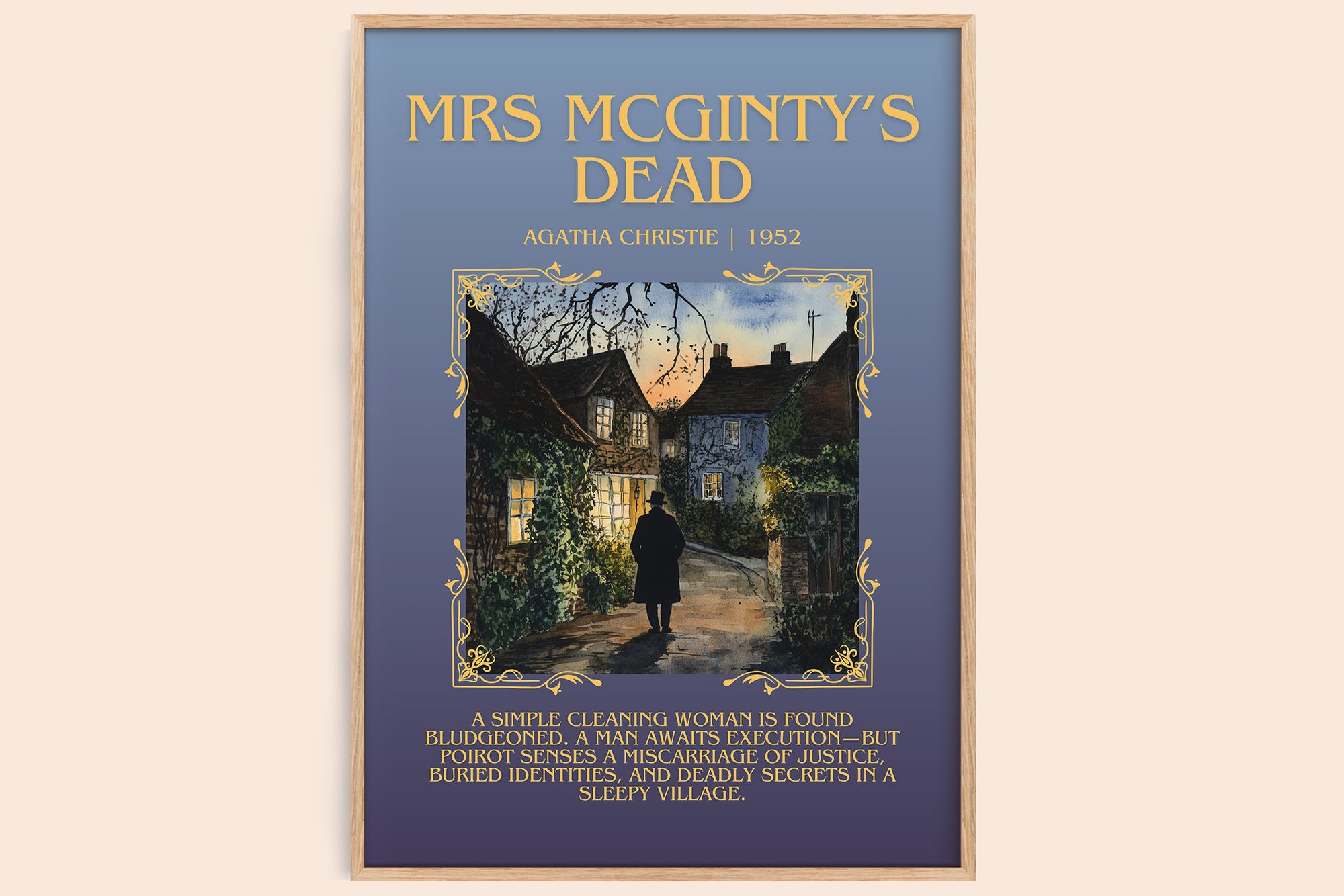 Mrs McGinty's Dead minimalist book poster by Agatha Christie – framed literary art print