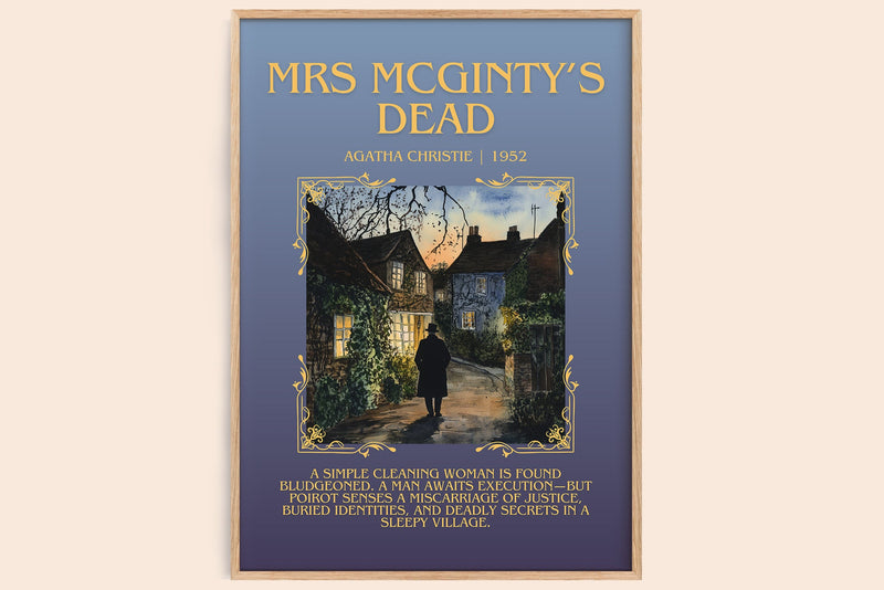 Mrs McGinty's Dead minimalist book poster by Agatha Christie – framed literary art print