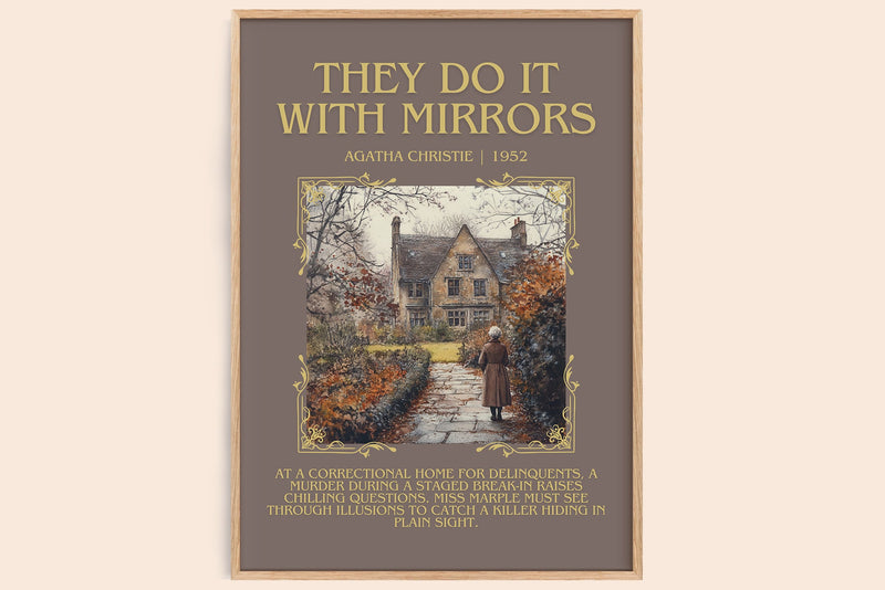 They Do It with Mirrors minimalist book poster by Agatha Christie – framed literary art print