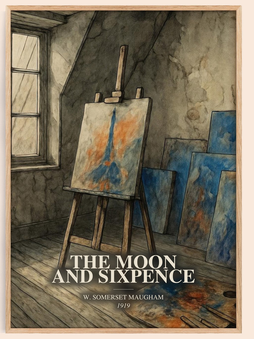 The Moon And Sixpence watercolour book poster by W. Somerset Maugham – framed literary art print