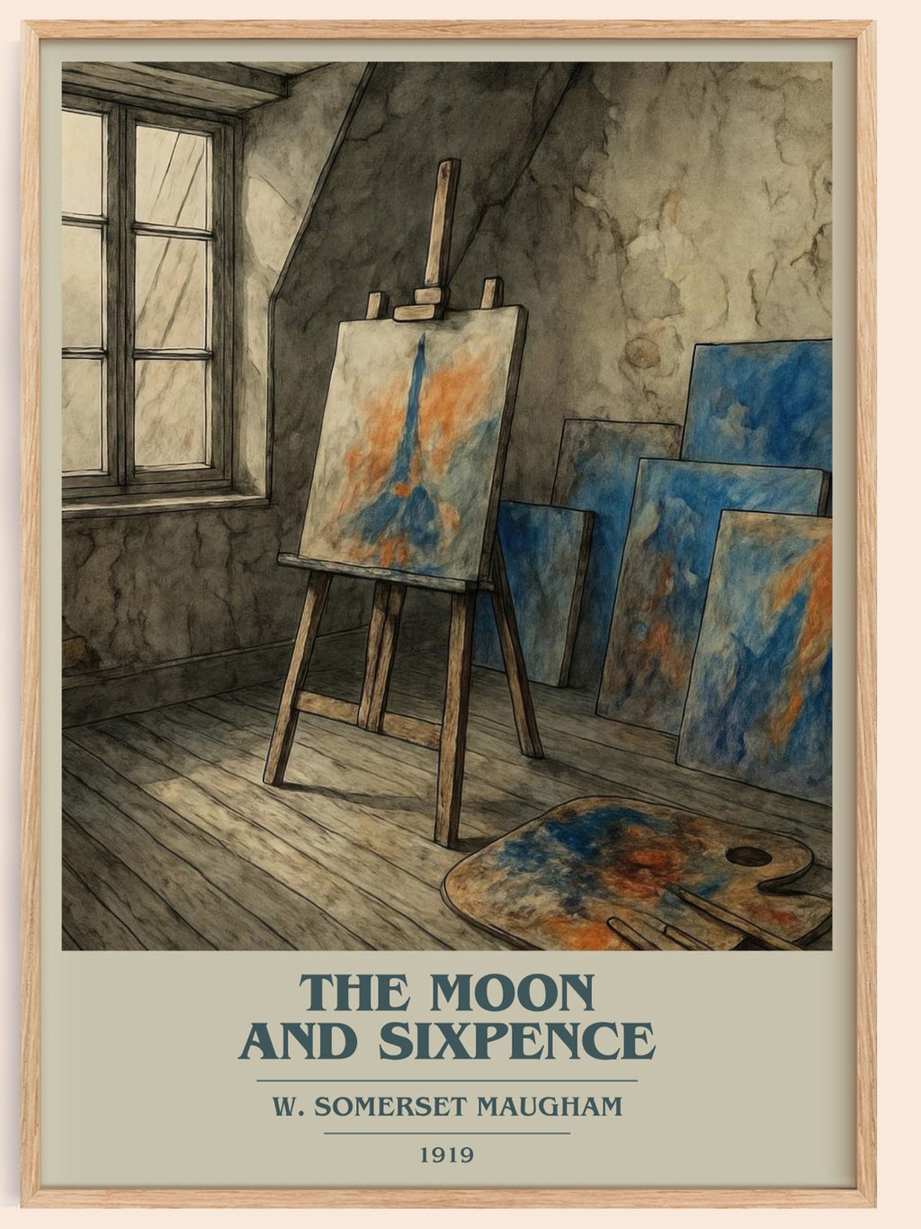 The Moon And Sixpence book cover book poster by W. Somerset Maugham – framed literary art print