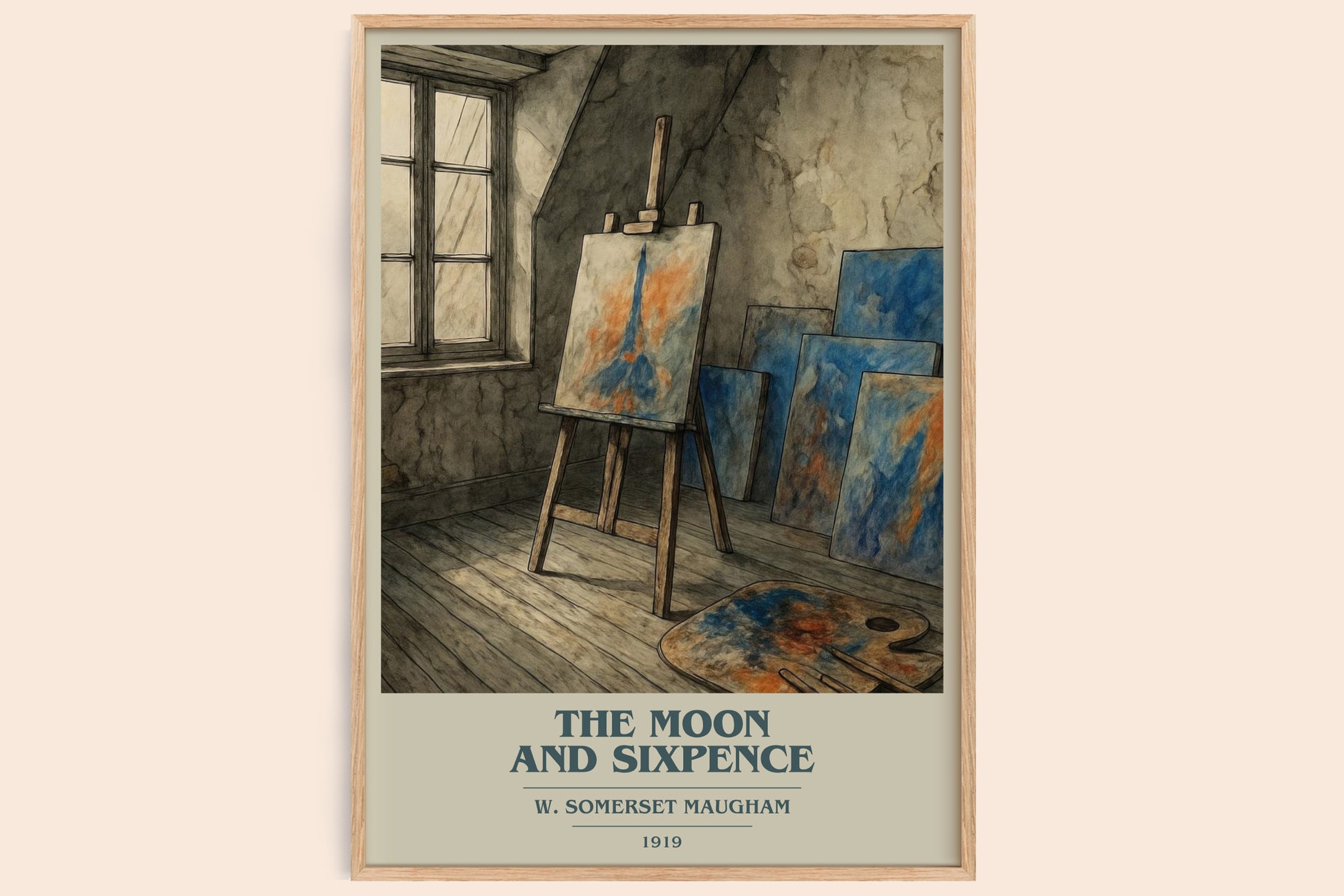 The Moon And Sixpence book cover book poster by W. Somerset Maugham – framed literary art print