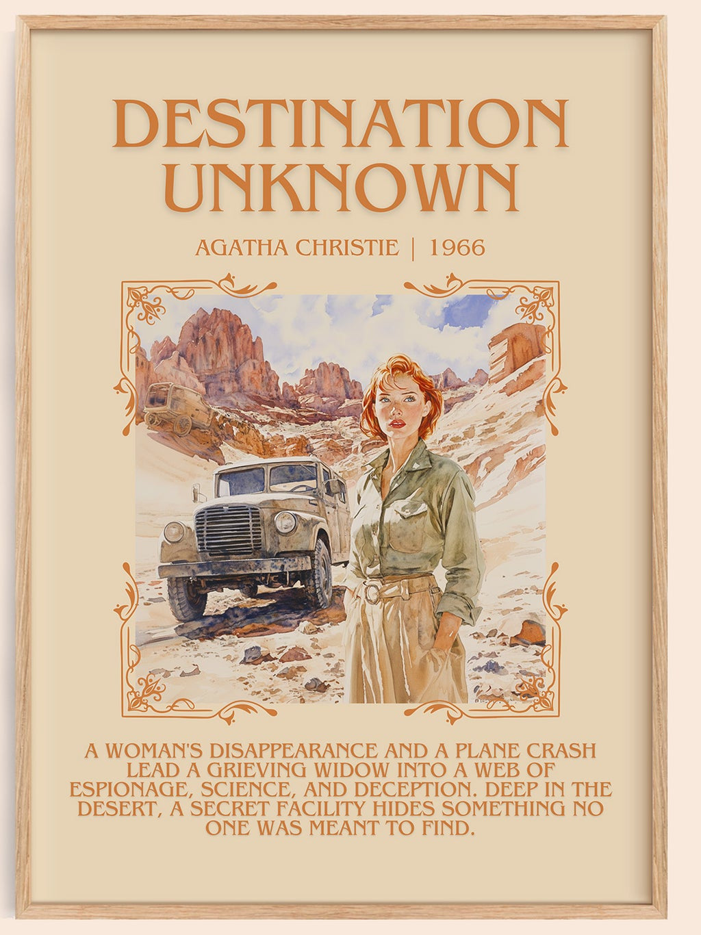 Destination Unknown minimalist book poster by Agatha Christie – framed literary art print