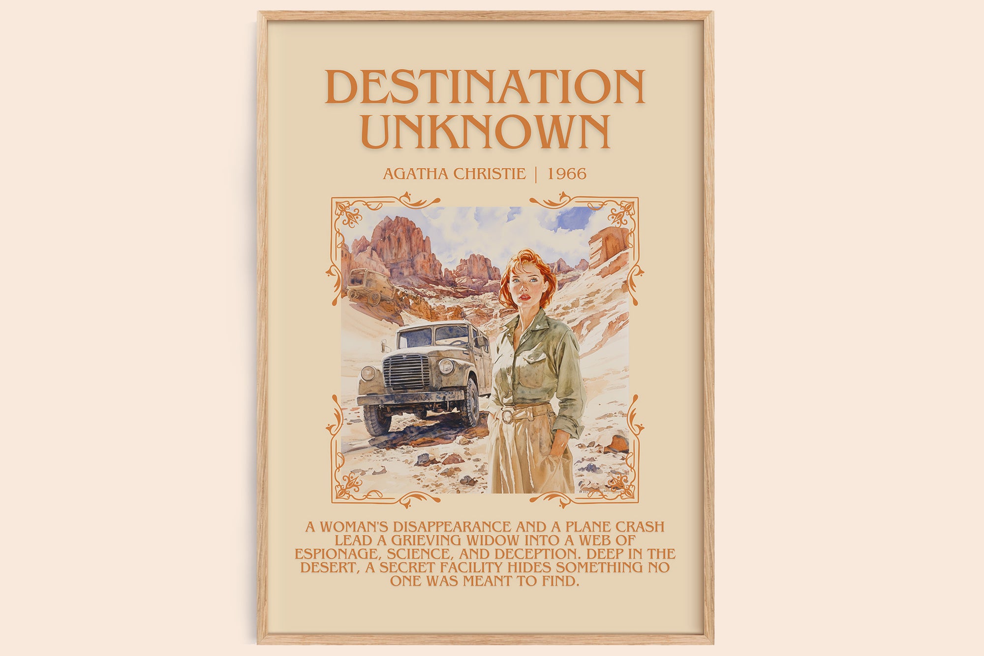 Destination Unknown minimalist book poster by Agatha Christie – framed literary art print